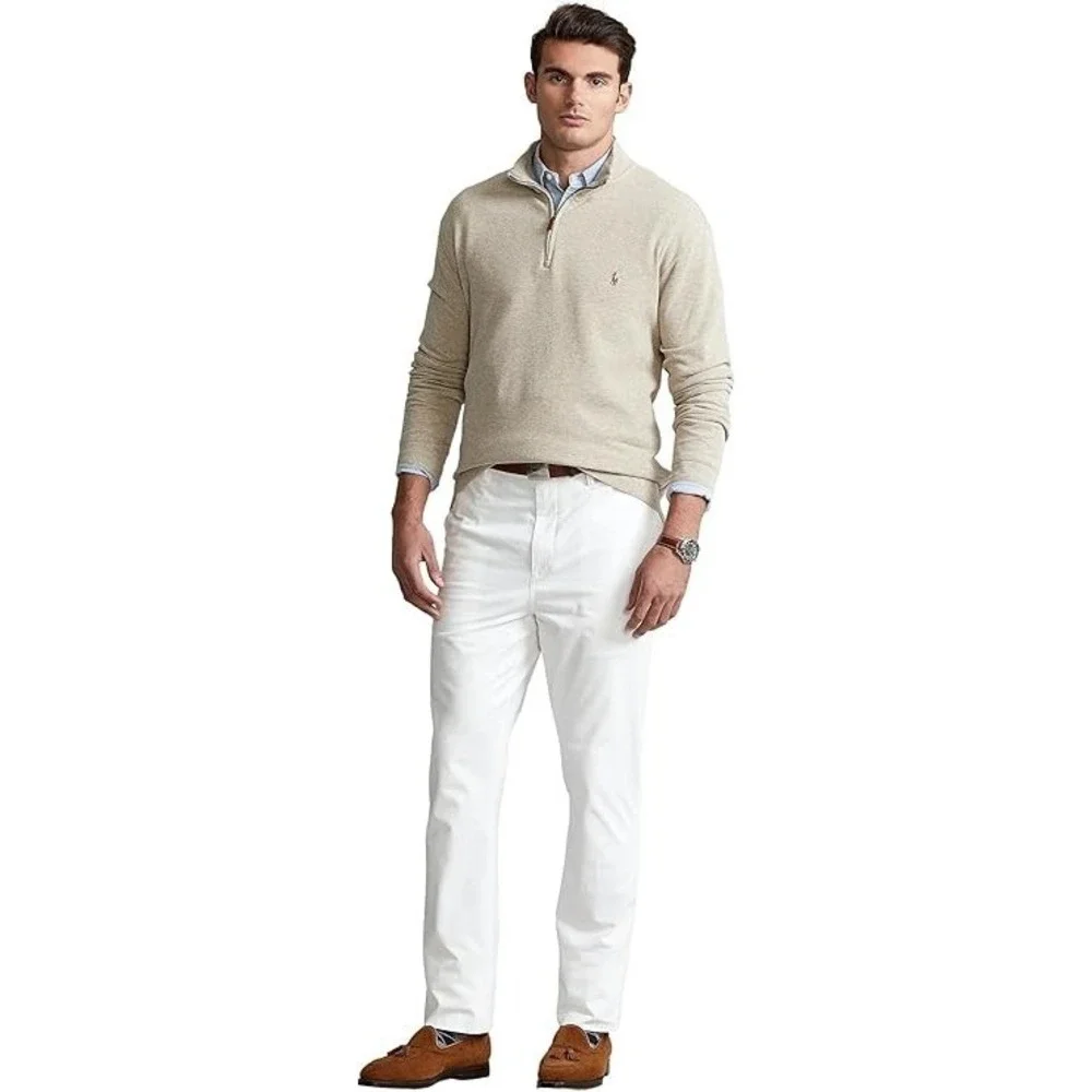 Polo Ralph Lauren Quarter-Zip Men's XL Beige Estate-Rib Pullover Sweater STAIN